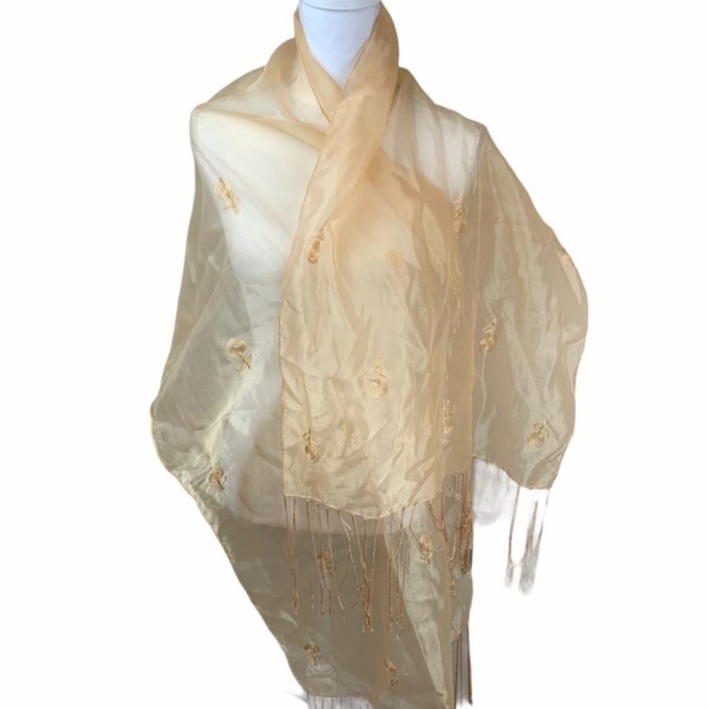 Rachelle Sheer‎ Embroidered Indian Scarf/Shawl In Good Used Condition.